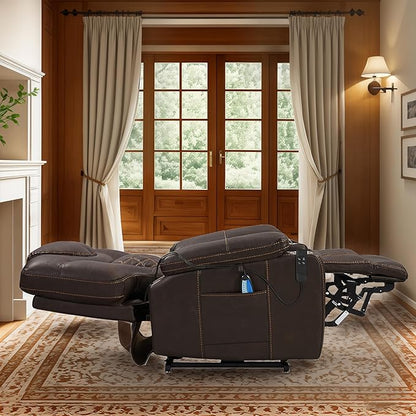 Lift Chair for Elderly: 9988 High Density Foam Lay Flat Heat and Massage, Reclining to 180, 2 Pockets Cup Holders, 2 Remote Controls, Dual OKIN Motors - Breathable Leather Reddish Brown