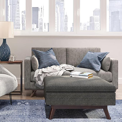 SIMPLIHOME Owen 34 inch Wide Mid Century Modern Rectangle Coffee Table Storage Ottoman in Ebony Tweed Look Fabric, Assembled, for the Living Room, Entryway and Family Room