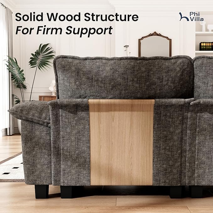 PHI VILLA Cloud Modular Couches Sets, 2 Pieces Sectional Sofa Set with Loveseat, 3-Seater Comfy Couch for Living Room Apartment, Chenille Fabric, Smoky Grey