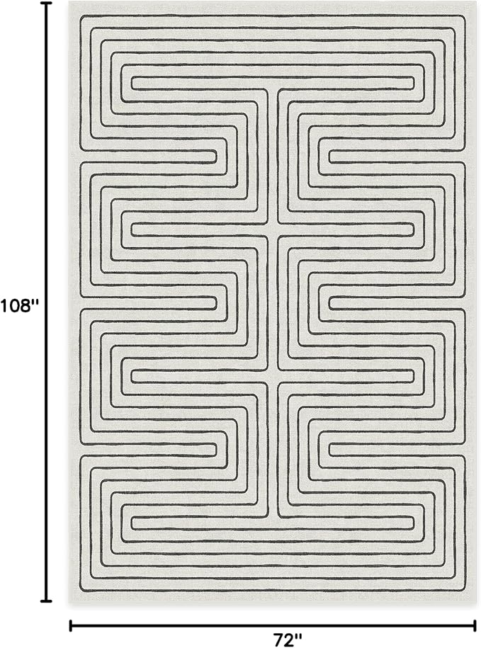 RUGGABLE x Jonathan Adler Machine Washable Modern Area Rug – Labyrinth Black/Ivory 6x9, Stain-Resistant, Non-Slip – Medium Rugs for Living Room, Bedroom, Hallway, Entryway & Office–with Cushioned Pad