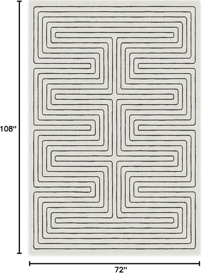 RUGGABLE x Jonathan Adler Machine Washable Modern Area Rug – Labyrinth Black/Ivory 6x9, Stain-Resistant, Non-Slip – Medium Rugs for Living Room, Bedroom, Hallway, Entryway & Office–with Standard Pad