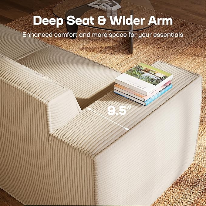 Marsail Modular Sectional Sofa, 80" L-Shaped Modular Sectional Couch with Deep Seat, Freely Combinable Sectional Cloud Sofa for Living Room, No Assembly, Plush Corduroy Fabric, Beige