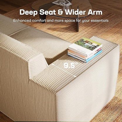 Marsail Modular Sectional Sofa, 80" L-Shaped Modular Sectional Couch with Deep Seat, Freely Combinable Sectional Cloud Sofa for Living Room, No Assembly, Plush Corduroy Fabric, Beige
