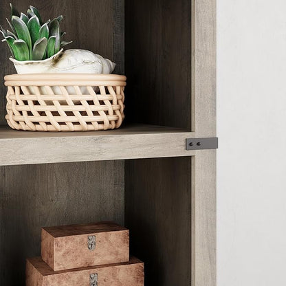 IDEALHOUSE 5 Tier Bookcase, Farmhouse Book Shelf with Storage Open Display Bookshelves, 67.4" Tall Book Case Wooden 5 Shelf Bookcase Home Decor Furniture for Home Office, Living Room, Bed Room - Grey