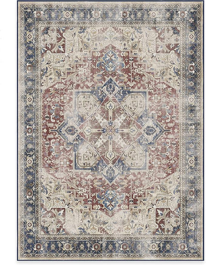 RUGGABLE Washable Vintage Area Rug – Kamran Royal Blue 5x7, Stain-Resistant, Non-Slip – Medium Machine Washable Rugs for Living Room, Bedroom, Hallway, Entryway & Office–with Cushioned Pad