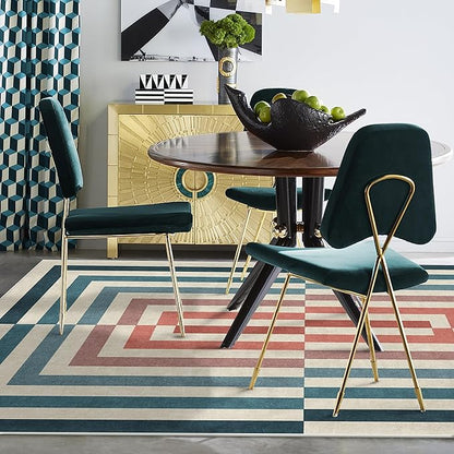 RUGGABLE x Jonathan Adler Washable Modern Area Rug – Op Art Teal 6x9, Stain-Resistant, Non-Slip – Medium Machine Washable Rugs for Living Room, Bedroom, Hallway, Entryway & Office–with Standard Pad