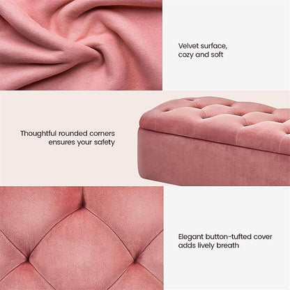 Yaheetech Ottoman with Storage, Velvet Entryway Bench with Safety Hinge, Upholstered Bench with Seating for Bedroom, Living Room, Holds up to 519 lb, Pink