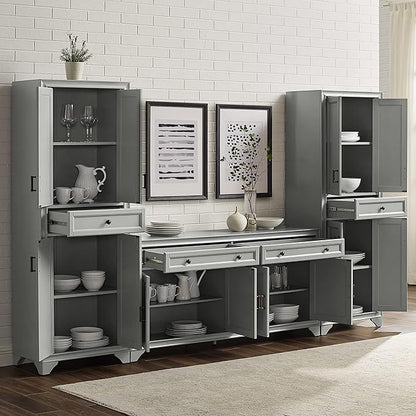 Crosley Furniture Tara 3-Piece Modern Farmhouse Sideboard Buffet Cabinet and Kitchen Storage Pantry Set, Distressed Gray