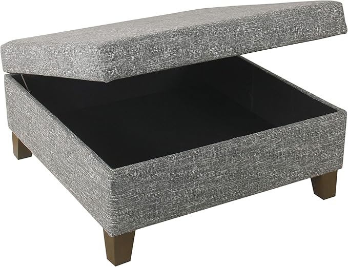 HomePop Square Storage Ottoman with Wood Legs, Slate Gray
