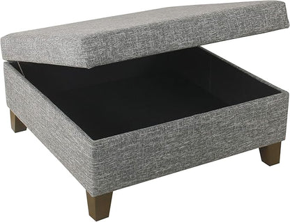 HomePop Square Storage Ottoman with Wood Legs, Slate Gray