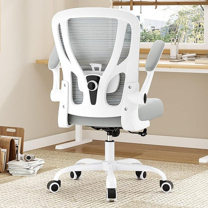 Office Chair Ergonomic Desk Chair - Mesh Computer Chair Breathable Task Chair with Wheels Adjustable Lumbar Support Home Desk Office Chairs Flip up Armrest Executive Rolling Swivel White