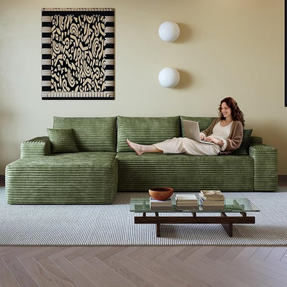 108" Sectional Couches for Living Room Modern Modular Sofa with L-Shape Couchs Upholstered Boneless Couch Deep Seat Sectional Couch with Chaise (Green, Left Facing Chaise+2Seaters)