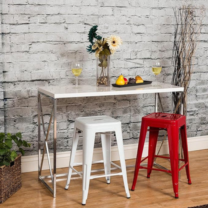 Vogue Furniture Direct 24 Inch Metal Bar Stools, Backless Counter Height Barstools, Indoor Outdoor Stackable Stools with Square Seat, Set of 2 (Red)