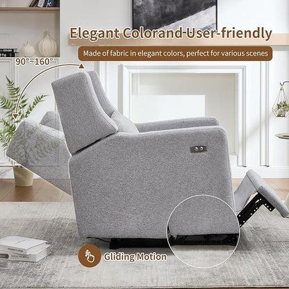 Power Recliner Chair for Adults, Adjustable Home Theater Seating with USB for Living Room, Modern Fabric Reclining - Light Grey