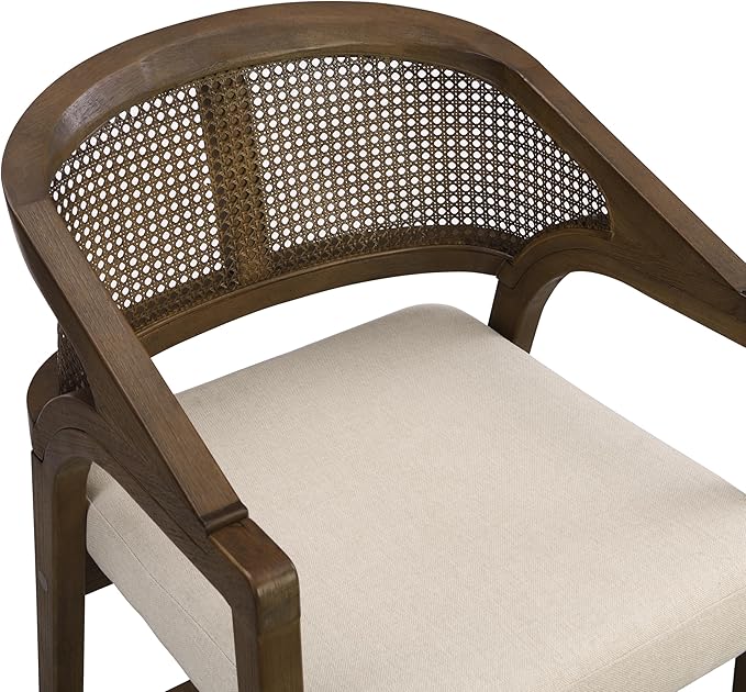 Christopher Knight Home Set of 2 Morley Tropical Wooden Counter Stool,Dining Room/Kitchen Island Barstool with footrest, Curved Backrest,Wicker/Cane Accents,Soft Removable Cushions, Beige+Walnut