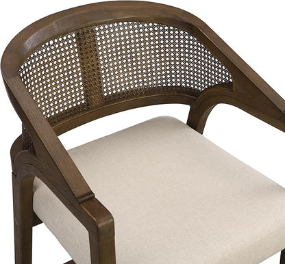 Christopher Knight Home Set of 2 Morley Tropical Wooden Counter Stool,Dining Room/Kitchen Island Barstool with footrest, Curved Backrest,Wicker/Cane Accents,Soft Removable Cushions, Beige+Walnut