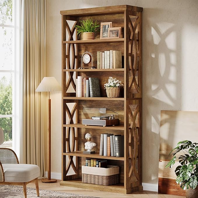 Tribesigns 6-Tier Bookshelf, 71 Inches Tall Freestanding Bookcase, Large Industrial Bookshelves Display Shelves, Wooden Book Shelf for Home Office, Living Room, Bed Room, Rustic Brown