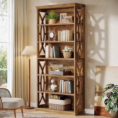 Tribesigns 6-Tier Bookshelf, 71 Inches Tall Freestanding Bookcase, Large Industrial Bookshelves Display Shelves, Wooden Book Shelf for Home Office, Living Room, Bed Room, Rustic Brown