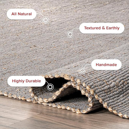nuLOOM 8x10 Elfriede Jute & Cotton Hand Woven Area Rug, Grey, Solid Rustic Farmhouse Style, Weaved Design, Natural Fiber, For Bedroom, Living Room, Dining Room, Hallway, Office, Entryway