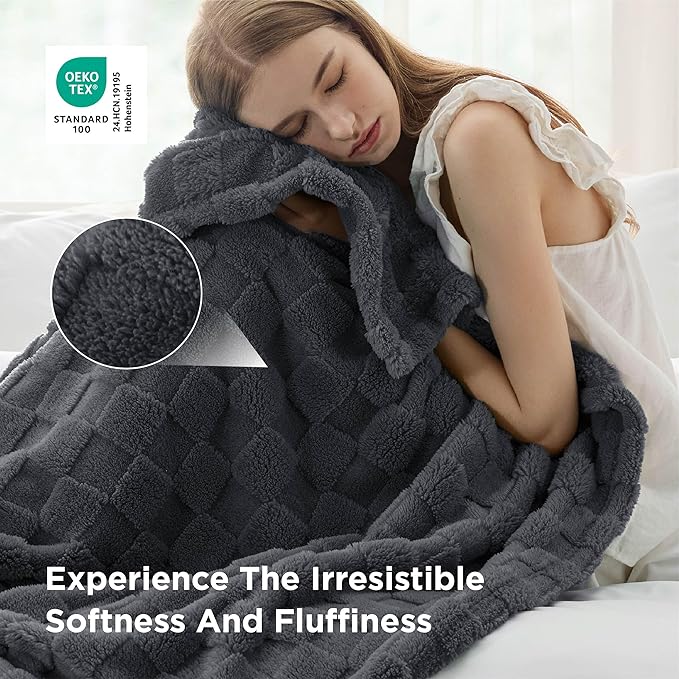 Bedsure GentleSoft Dark Grey Throw Blanket for Couch - Checkered Fleece Blankets Gifts for Women Men Girls, Cute Soft Cozy Throw for Bedroom Home Decor Gifts, 50x60 Inches