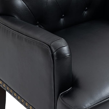 Pia Ricco PU Leather Accent Chairs 2 Pack - Modern Armchairs with Wooden Legs, Office Living Room Bedroom Seating Set-Black