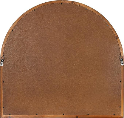 Kate and Laurel Boldmere Modern Farmhouse Wide Windowpane Arched Mirror; 30 x 29; Rustic Brown; Decorative Vintage Inspired Window Mirror for Farmhouse Wall Decor