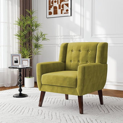 Lumibee Accent Chair, Modern Velevet Armchair for Living Room, Comfy Upholstered Arm Chair Tufted for Indoor Bedroom Office Room (Green Velvet)