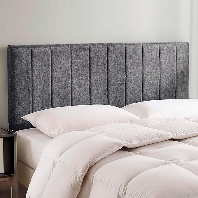 Upholstered Full Headboard - Easy Assemble Channel Stitched Headboard Full Size - Wall Mounted Headboards with 3D Soundproof Wall Panels Peel & Stick Floating Headboards, Grey