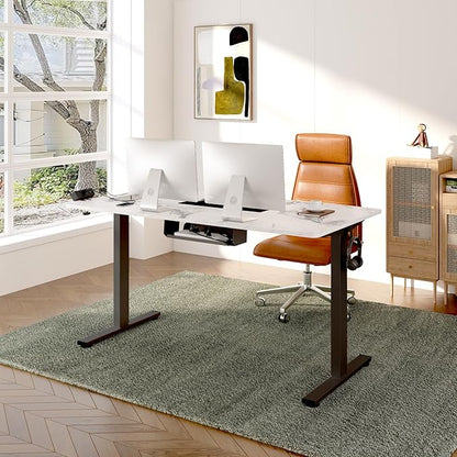 FLEXISPOT EN2 Whole-Piece Standing Desk with Clamp Power Strip, 48 x 30 Electric Stand Up Height Adjustable Desk with Cable Management (Black Frame + 48" Marble Gray, 2 Packages)
