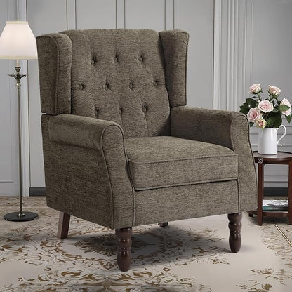Lumibee High Back Accent Chair,Upholstered Wingback Armchair with Solid Wood Legs for Small Spaces,Comfy Single Sofa Chair for Living Room,Bedroom,Office-Taupe