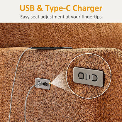 VANOMi Power Swivel Glider Recliner Chair, Electric Nursery Rocker Recliner Chair, USB & Type-C Charger, Boucle Curry
