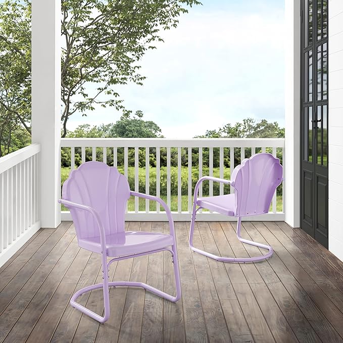 Crosley Furniture Tulip 2-Piece Outdoor Chair Set, Vintage Retro Metal Patio Chairs for Dining, Porch, Deck, Lavender Gloss