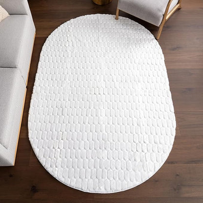 nuLOOM Oval 5' x 7'6" Cozy Plush Area Rug, Machine Washable, Non-Slip, Soft Fluffy Shag Carpet for Living Room Bedroom Kids Room Nursery Home Decor, Nia White