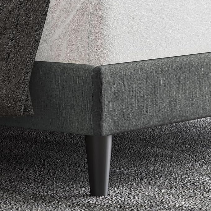 Allewie King Size Fabric Upholstered Bed Frame with Diamond Button Tufted/Adjustable Headboard/Wood Slat Support/Mattress Foundation/Dark Grey