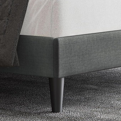 Allewie Full Size Button Tufted Platform/Fabric Upholstered Bed Frame with Adjustable Headboard/Wood Slat Support/Mattress Foundation/Dark Grey (Full)