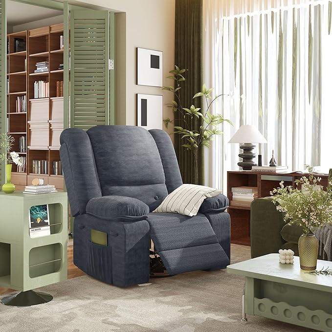 FLEXISPOT 360° Swivel Rocker Recliner for Adults, Massage Rocker Recliner Chair with Heating, Nursery Chair Swivel Glider Sofa for Living Room, Bedroom, Nursery, Slate
