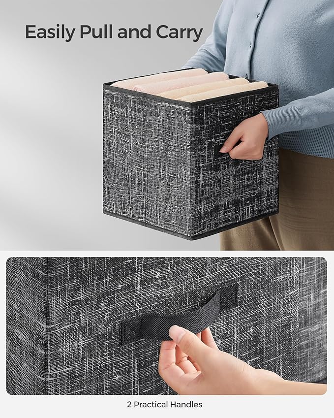 SONGMICS Storage Cubes, 11.8 x 11.8 x 11.8 Inches Non-Woven Fabric Bins with Double Handles, Set of 8, Closet Organizers for Shelves, Foldable, for Clothes, Ink Black UROB830B01