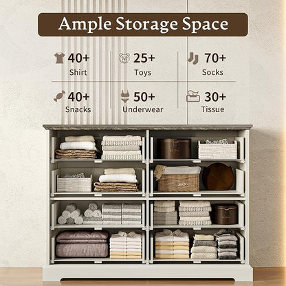 Farmhouse 8 Drawers Dresser for Bedroom, 48" Wide Wood Chest of Drawers with Deep Drawers & Bar Handles, Modern Dresser TV Stand, Rustic Wooden Closet Storage Organizer for Living Room, Hallway, White