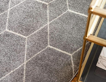 Unique Loom Trellis Frieze Collection Area Rug - Geometric (3' x 5' Oval, Light Gray/ Ivory)