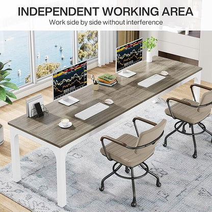 Tribesigns 78.7 Inches Extra Long Computer Desk 2 Person Desk, Double Long Desk, Workstaion for Home Office, Oak+White