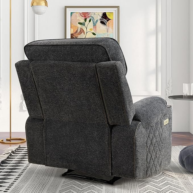 Electric Recliner Chair, Soft Fabric Power Recliners with Metal Cup Holders, Single Overstuffed Heavy Duty Reclining Sofa Chairs for Living Room Bedroom, Dark Grey