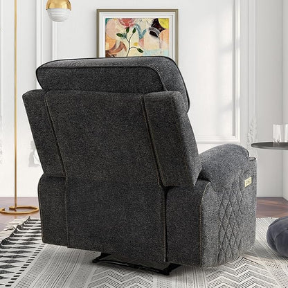 Electric Recliner Chair, Soft Fabric Power Recliners with Metal Cup Holders, Single Overstuffed Heavy Duty Reclining Sofa Chairs for Living Room Bedroom, Dark Grey