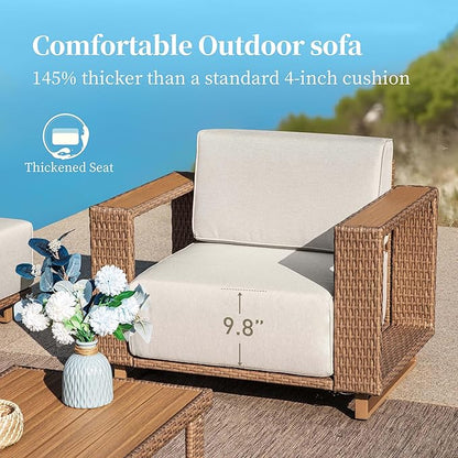2 Pieces Patio Furniture Set,Outdoor Rattan Wicker Armchirs and Ottomans with 10''Ultra-Thick Cushions,All Weather Patio Conversation Set for Lawn Garden Backyard,Beige