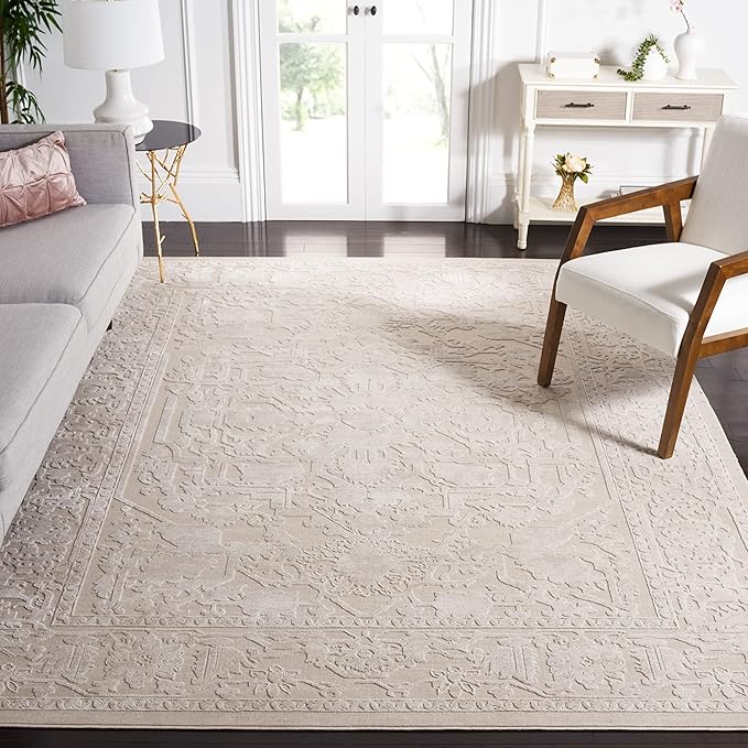SAFAVIEH Area Rug 10x14 - Reflection Collection - Large - Cream & Ivory, Non-Shedding & Easy Cleaning, Ideal for Living Room, Bedroom (RFT665D)