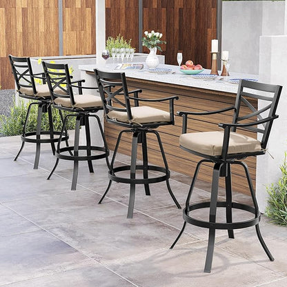 Pellebant 4 Pack Sunbrella Outdoor Bar Stools 30", Aluminum Swivel Patio Bar Height Bar Stools with Footrest and Backrest, for Deck Lawn Garden(Canvas Antique Beige)