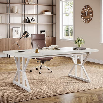 Tribesigns 70.86-Inch Large Executive Desk, Industrial Home Office Computer Desk, Simple Long Writing Study Table Business Furniture (White)