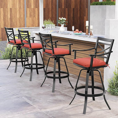 Pellebant 30" Sunbrella Outdoor Bar Stools Set of 6, Aluminum Swivel Patio Bar Height Bar Stools with Back & Footrest, for Deck Lawn Garden(Red)