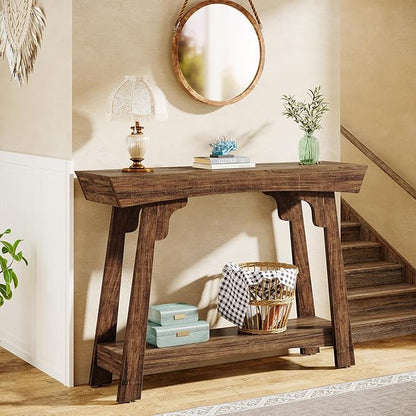 Tribesigns 41.3" Farmhouse Console Table, Small Entryway Table with 2-Tier Storage, Narrow Wooden Sofa Table Behind Couch for Living Room, Foyer, Hallway, Rustic Brown