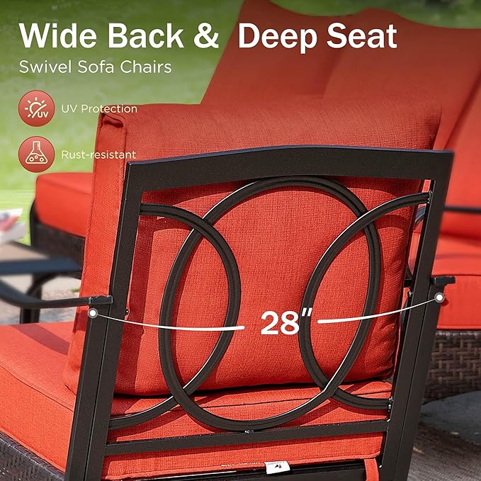 Patio Furniture Set with 56" Fire Pit Table, Premium Outdoor Wicker Metal Frame Furniture with Upgraded Waterproof Thick Cushions for Porch, Poolside, Deck, and Yard