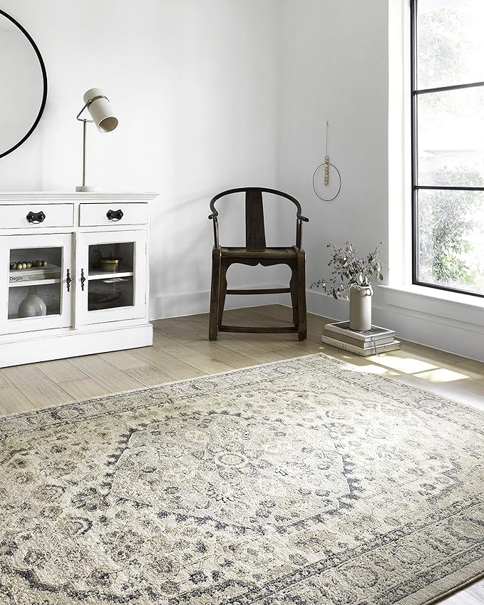 Loloi Teagan Collection TEA-01 Natural/Lt. Grey 6'-7" x 9'-2" Area Rug, Large, Soft Neutral Rug, High-Traffic for Living Room, Bedroom, Home Office, Dining Area